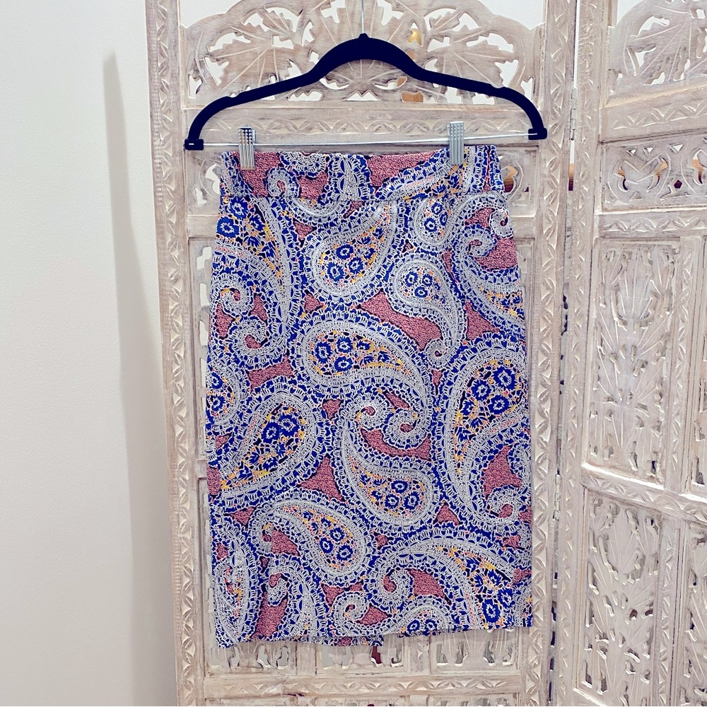 Paisley knee length J. Crew pencil skirt